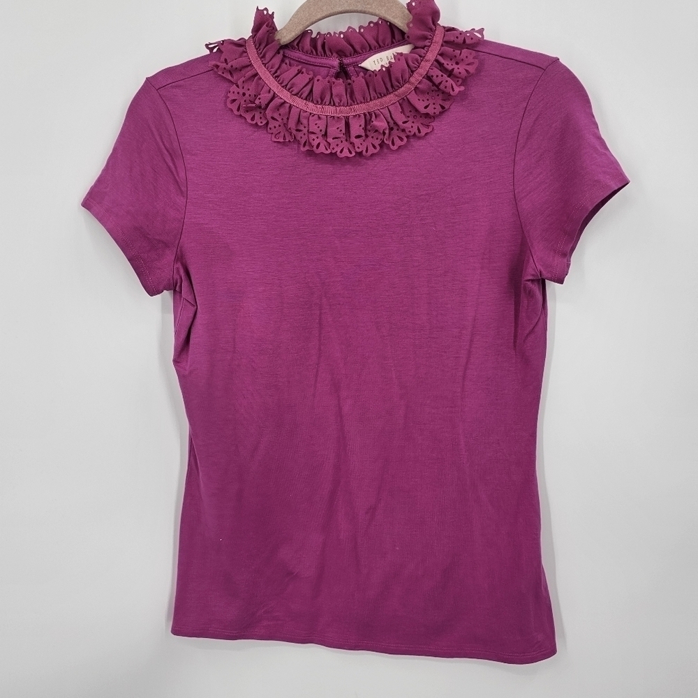 Women's Fuchsia Ruffle-Neck Tee